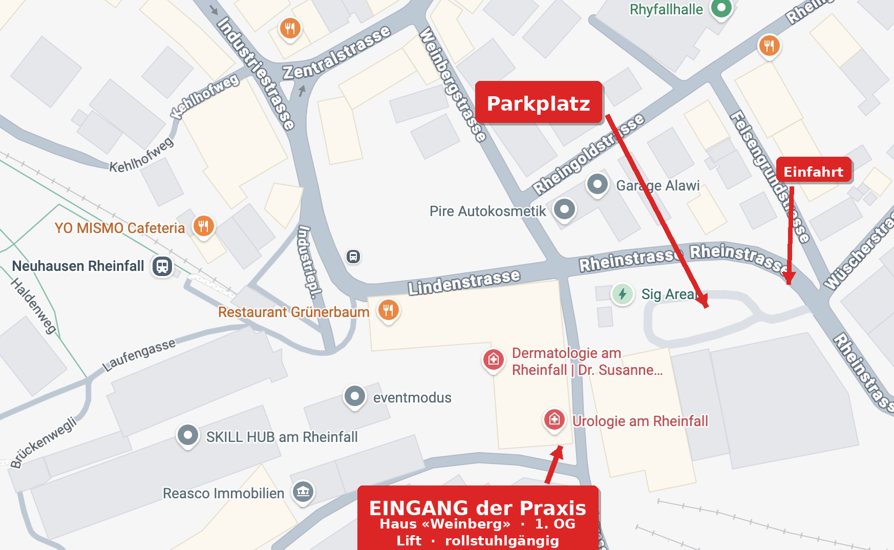 Übersichtsplan SIG-Areal mit Lage der Praxis im Haus Weinberg